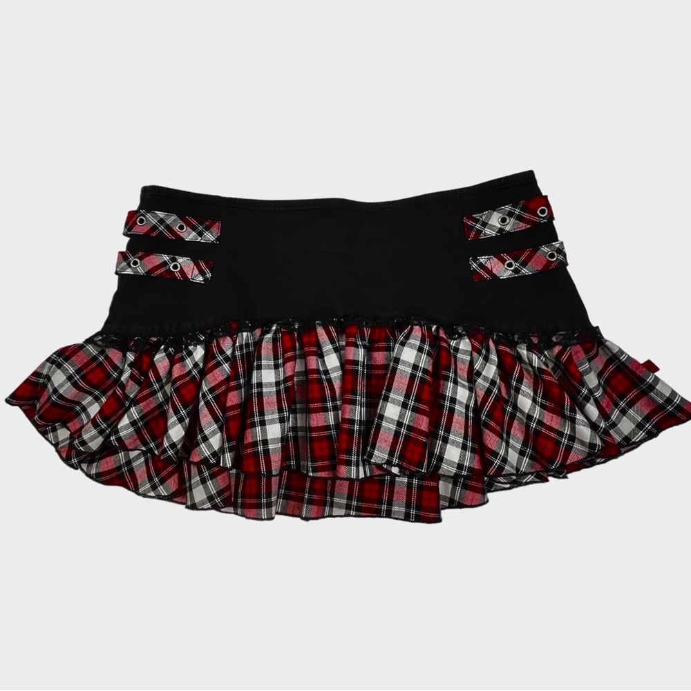 Plaid Ruffle Mini Skirt - Red and Black